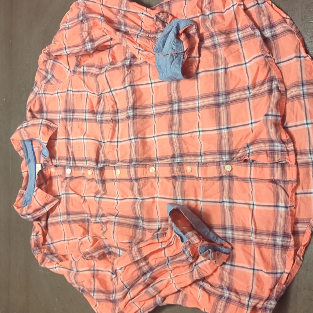 St. John's Bay Orange and Blue Plaid Shirt